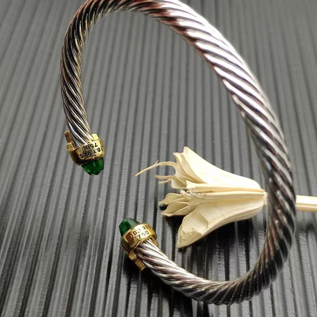 5mm Cable Bracelet with Dark Peridot & Diamond Accents