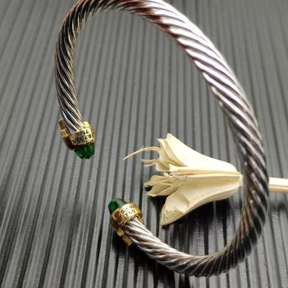 5mm Cable Bracelet with Dark Peridot & Diamond Accents