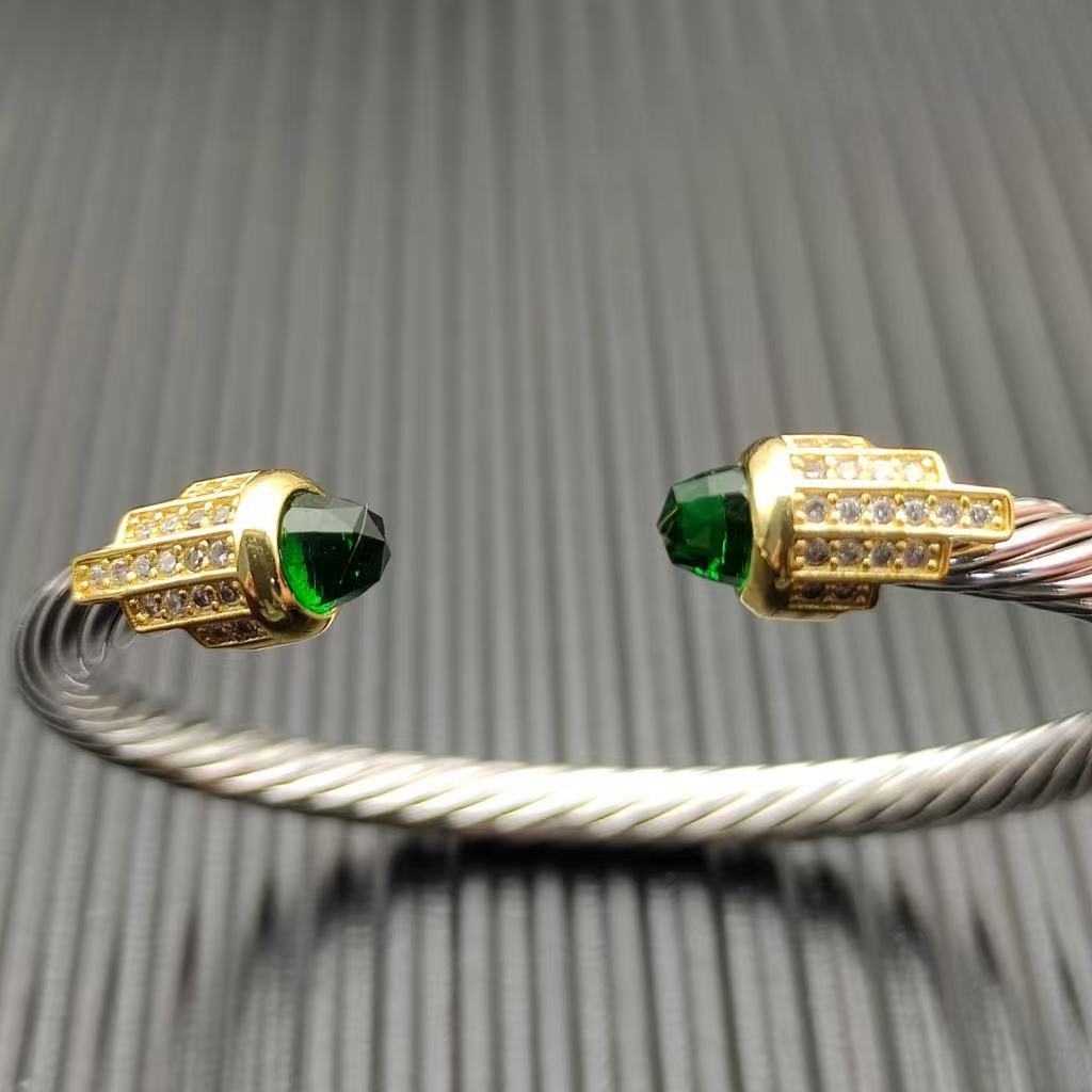 5mm Cable Bracelet with Dark Peridot & Diamond Accents
