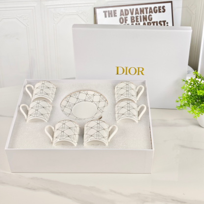 New Arrival 🔥 Dithtor - [White 6 Cups & 6 Saucers with Mesh Pattern]