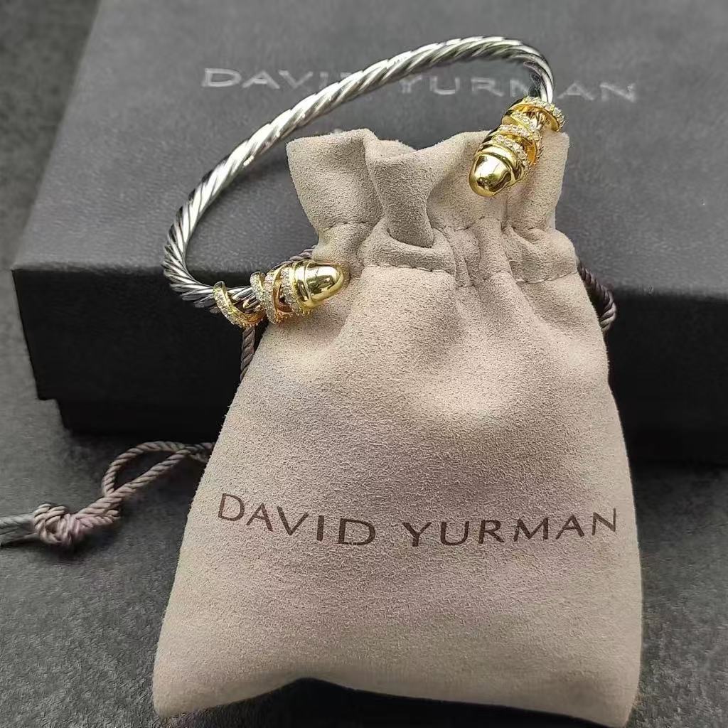 Petite Helena Classic Cable Bracelet Sterling Silver with 18K Yellow Gold, Gold Domes and Diamonds, 4mm