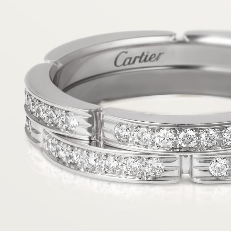 MAILLON PANTHÈRE THIN WEDDING BAND, 2 HALF DIAMOND-PAVED ROWS