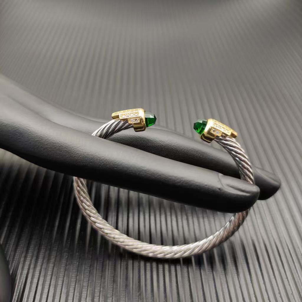 5mm Cable Bracelet with Dark Peridot & Diamond Accents