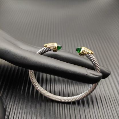 5mm Cable Bracelet with Dark Peridot & Diamond Accents
