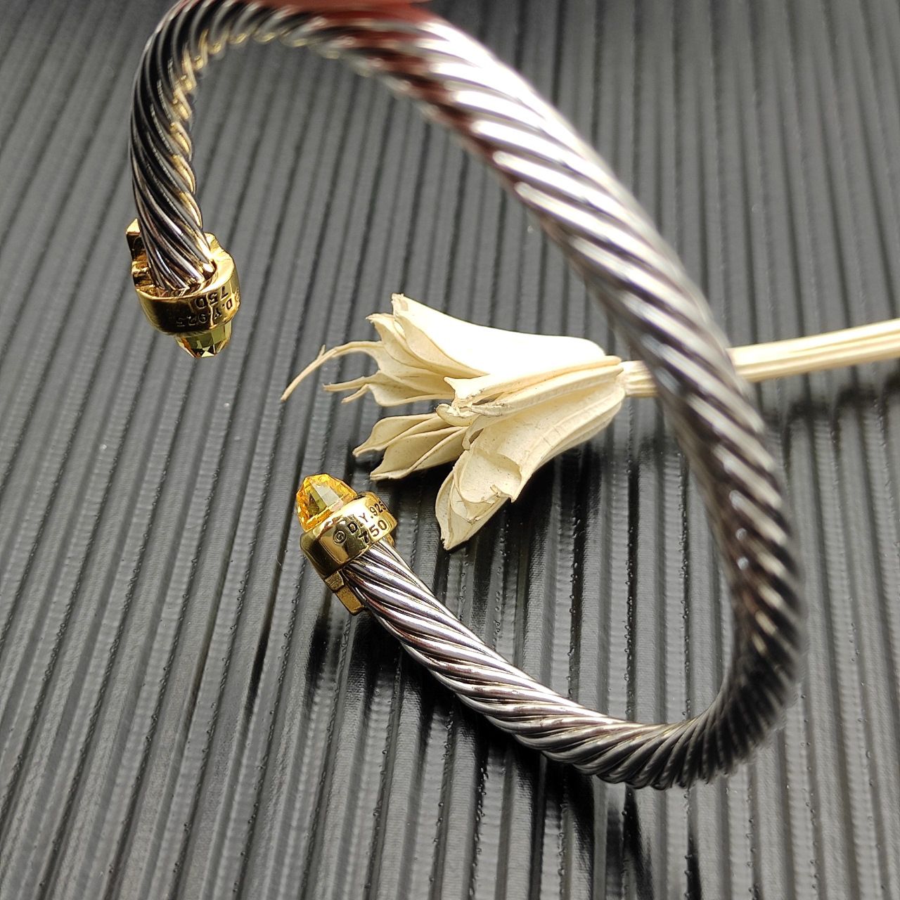 5mm Cable Bracelet with Yellow Topaz & Diamond Accents