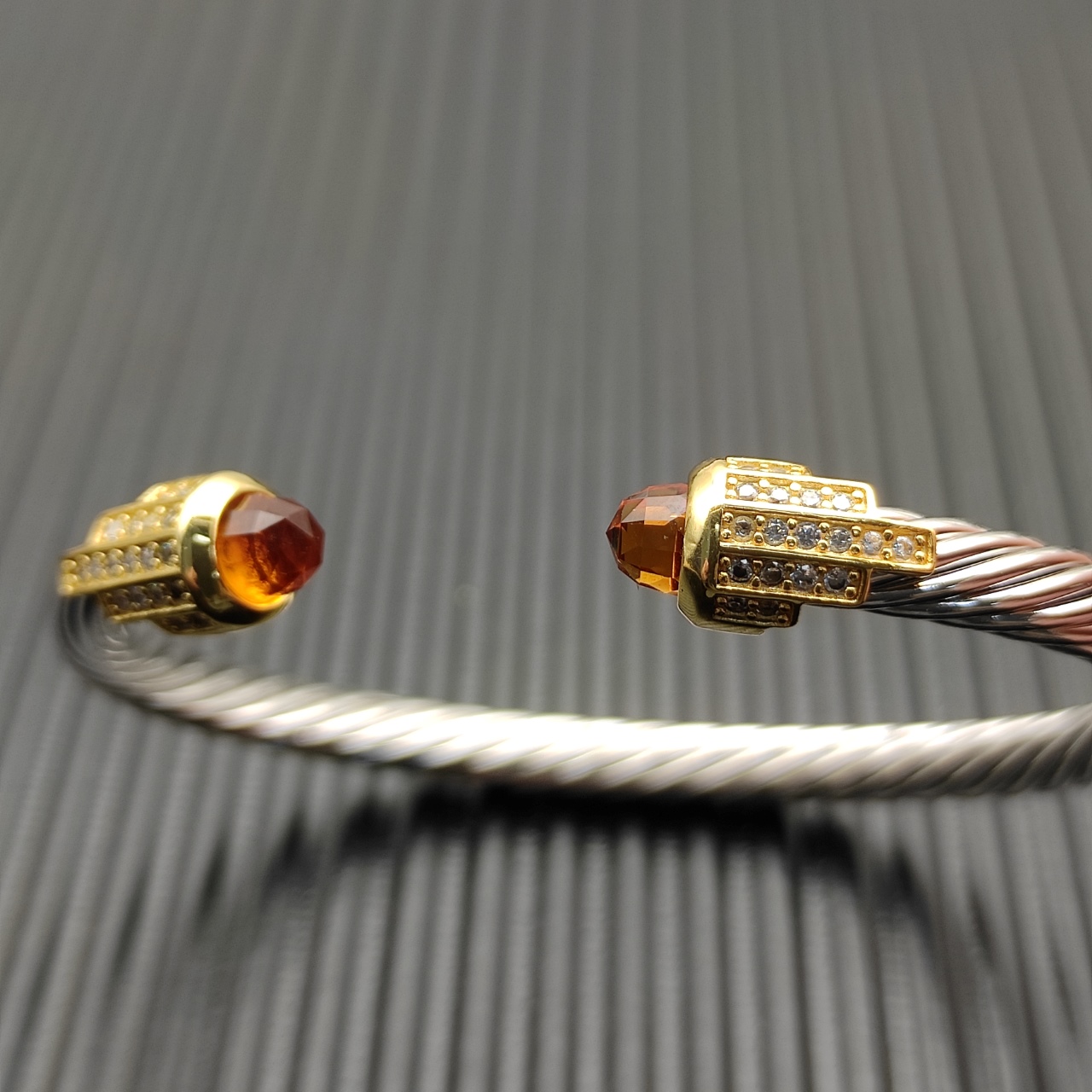 5mm Cable Bracelet with Champagne Topaz & Diamond Accents