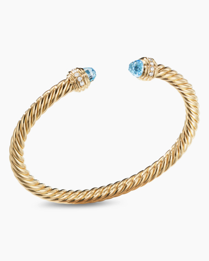 Classic Cablespira庐 Bracelet 18K Yellow Gold with Blue Topaz and Diamonds, 5mm