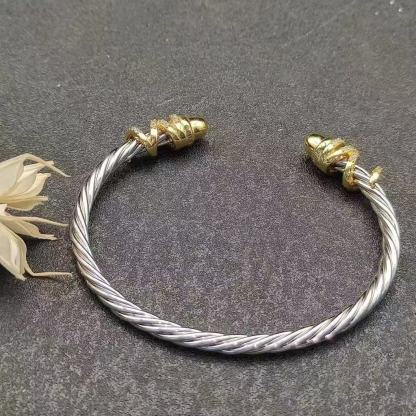 Petite Helena Classic Cable Bracelet Sterling Silver with 18K Yellow Gold, Gold Domes and Diamonds, 4mm