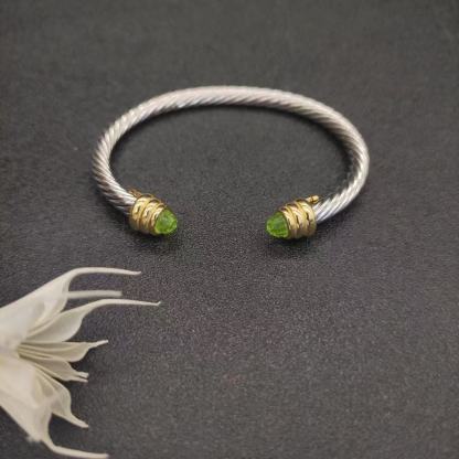 Classic Cable Bracelet Sterling Silver with Peridot and Diamonds, 5mm