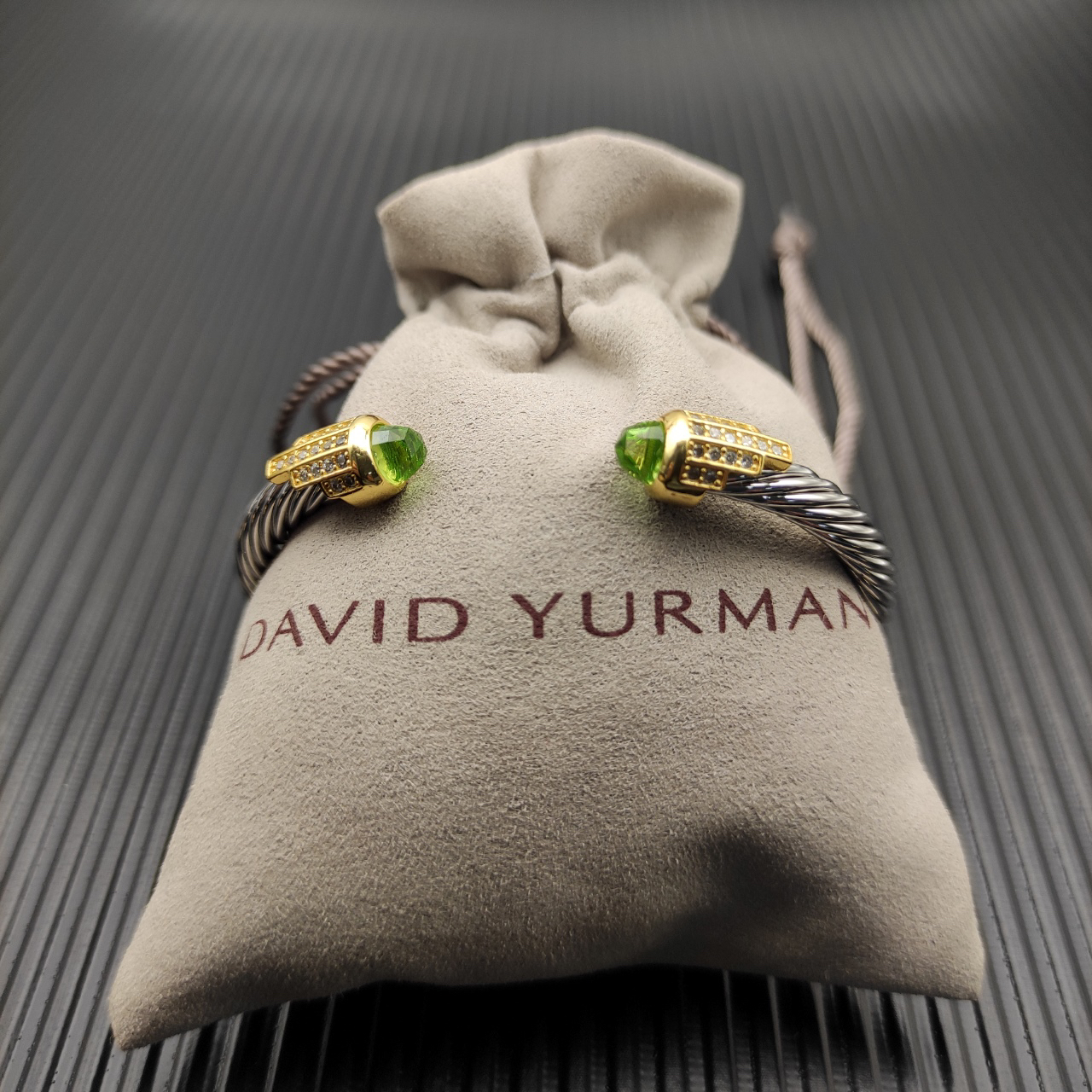 5mm Cable Bracelet with Light Green Topaz & Diamond Accents