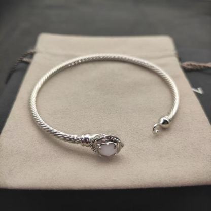 Cable Classics Bracelet, White Agate and Bead Detail, Sterling Silver, 3mm