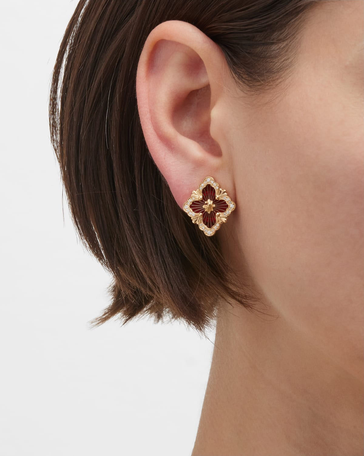 Opera Tulle 18K Gold Red Enamel Diamond Earrings