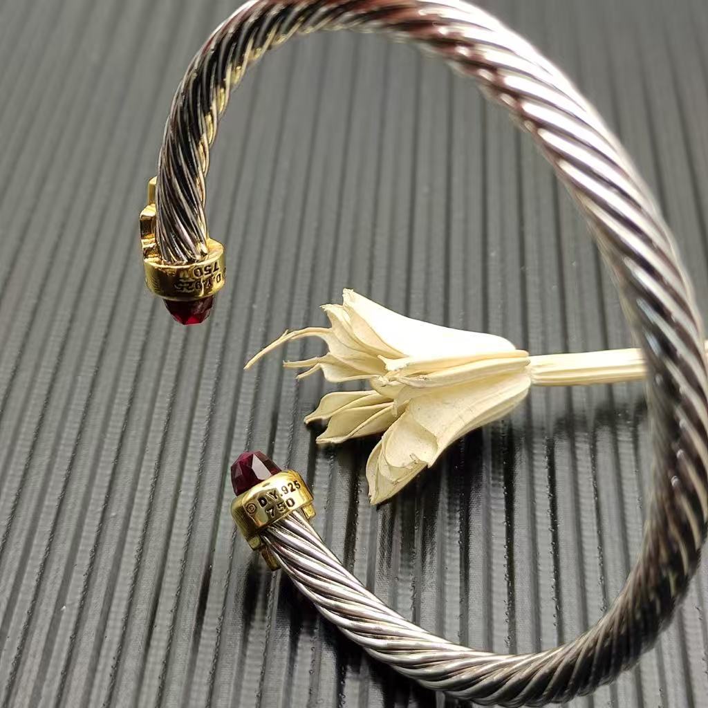 Cable Bracelet with Rhodolite Garnet & Diamond Accents  5mm