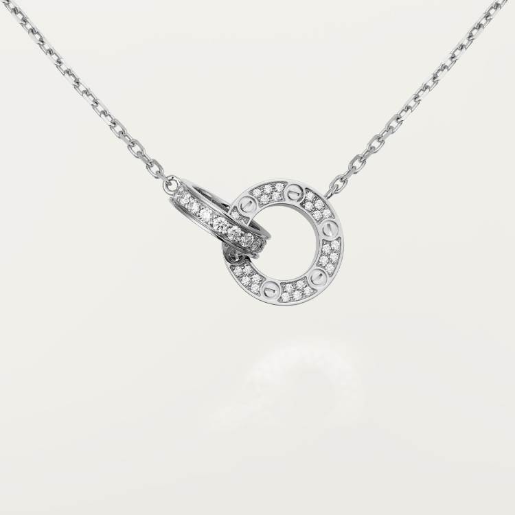 LOVE necklace, paved with diamonds 18K white gold