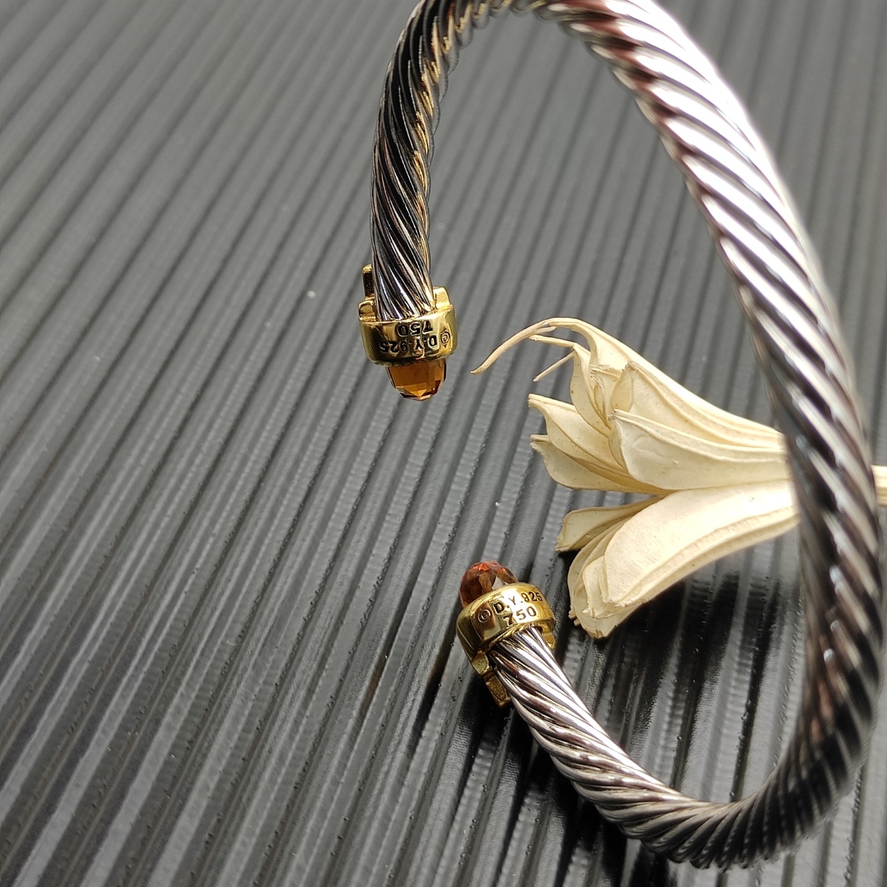 5mm Cable Bracelet with Champagne Topaz & Diamond Accents