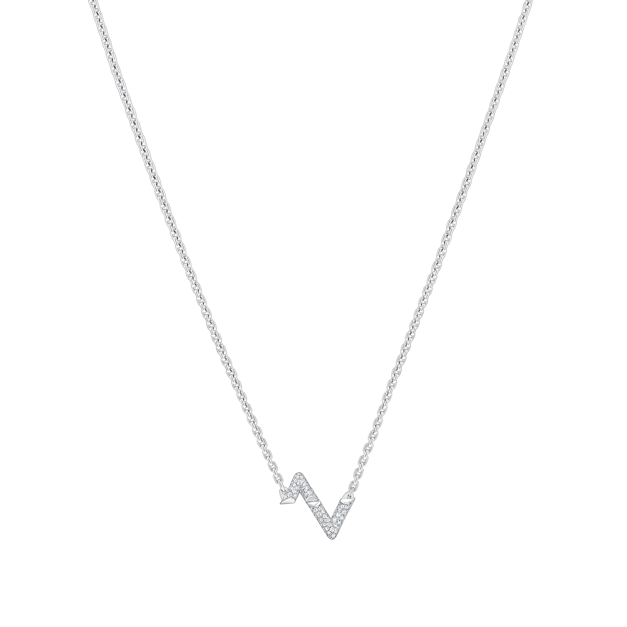 Volt Upside Down Pendant, White Gold And Diamonds