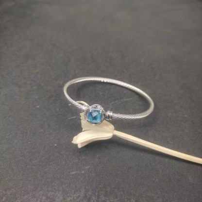 Cable Classics Bracelet,Blue Topaz and Bead Detail, Sterling Silver, 3mm
