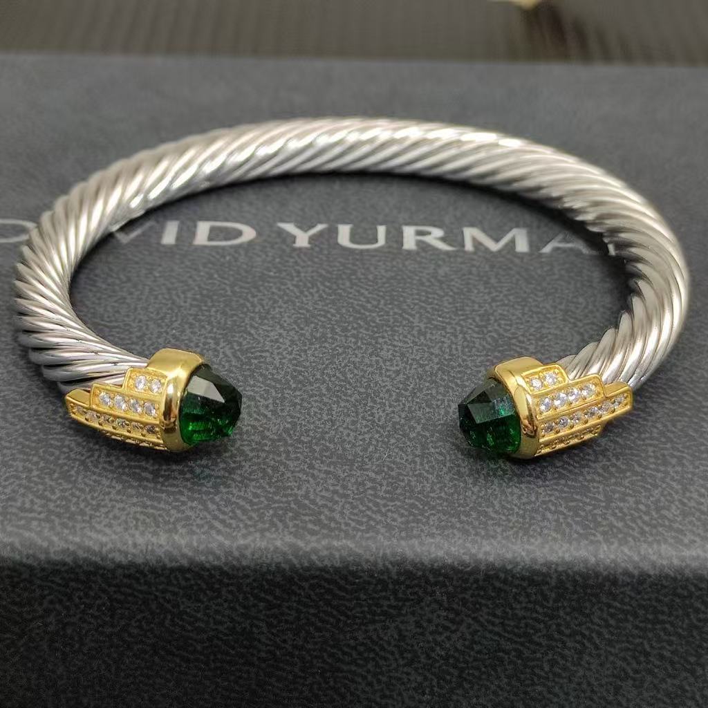 7mm Cable Bracelet with Peridot & Diamond Accents – Gold Cap