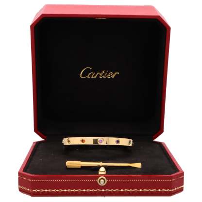 Vintage Carthttier Multi Gem Love Bracelet in 18k Yellow Gold
