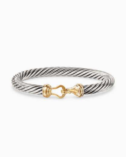Buckle Classic Cable Bracelet Sterling Silver with 14K Yellow Gold, 7mm