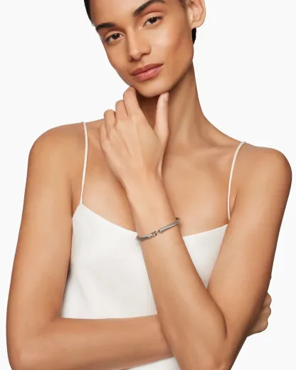 Buckle Classic Cable Bracelet Sterling Silver with Diamonds, 4mm