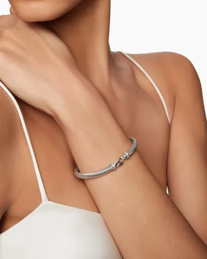 Buckle Classic Cable Bracelet Sterling Silver with Diamonds, 4mm