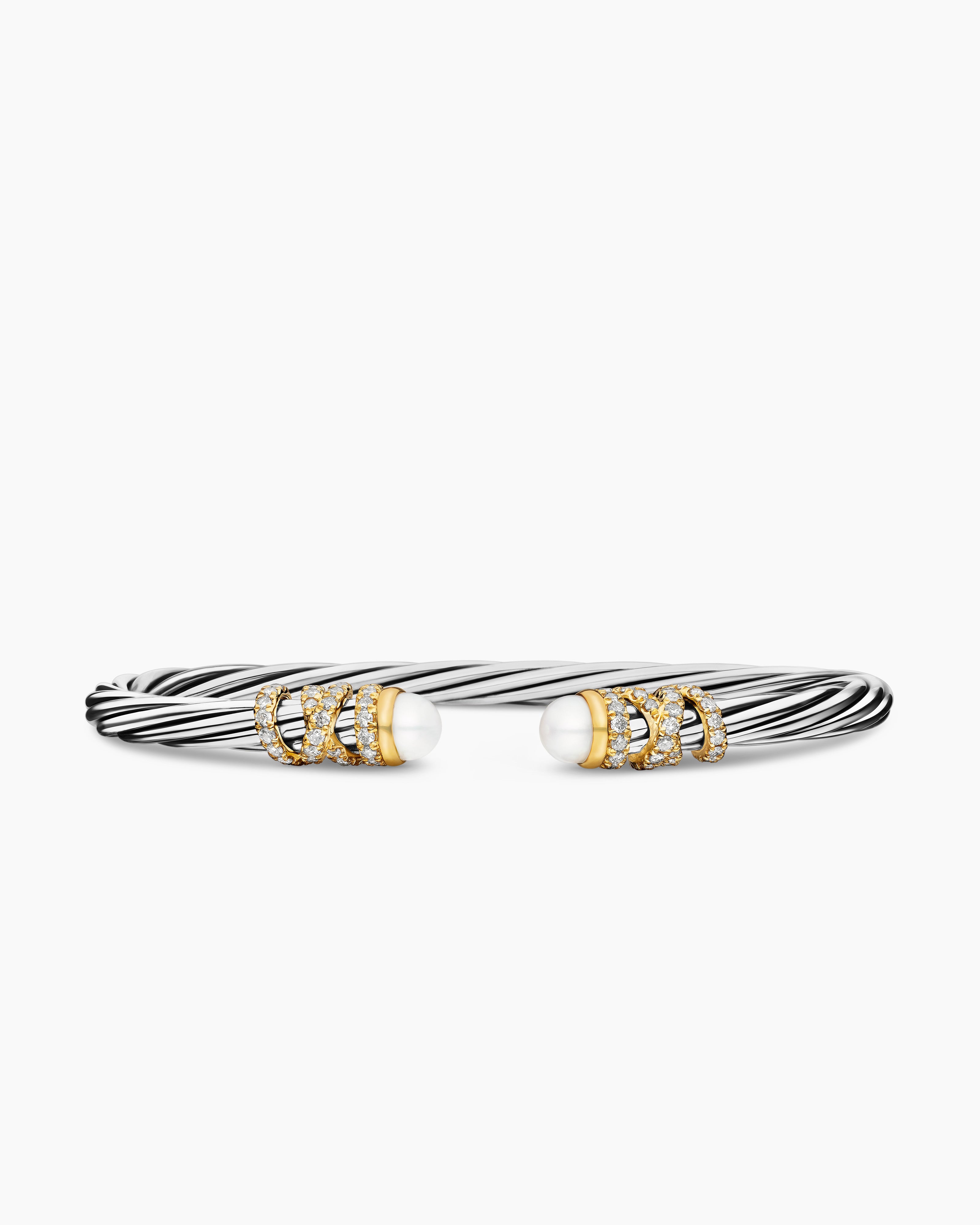 Helena Bracelet Sterling Silver with 18K Yellow Gold, Pearls and Diamonds, 4mm
