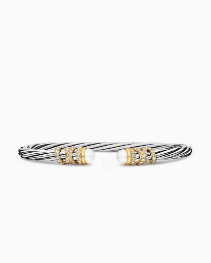 Helena Bracelet Sterling Silver with 18K Yellow Gold, Pearls and Diamonds, 4mm