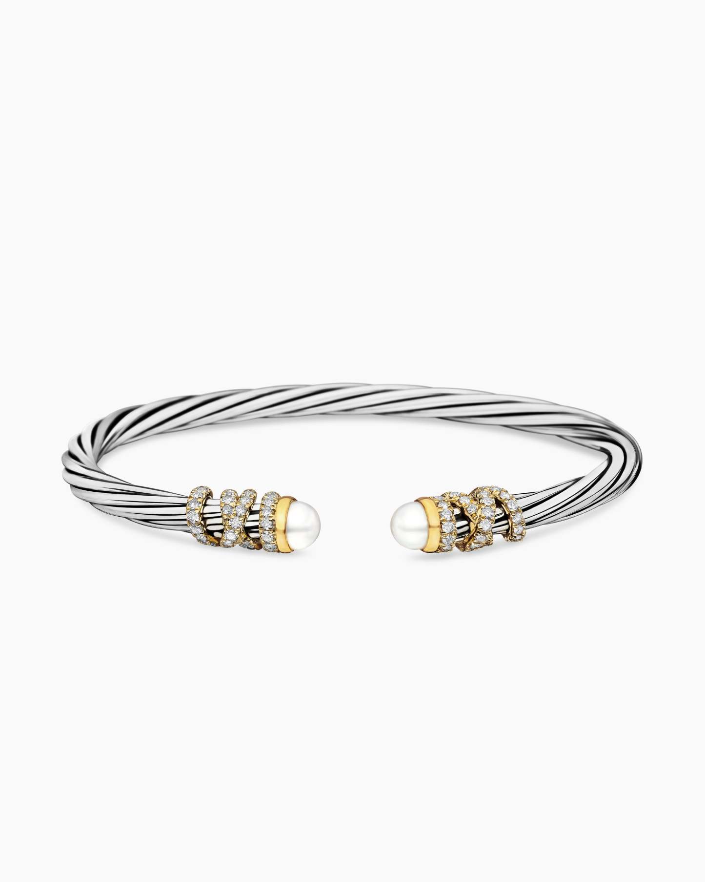 Helena Bracelet Sterling Silver with 18K Yellow Gold, Pearls and Diamonds, 4mm