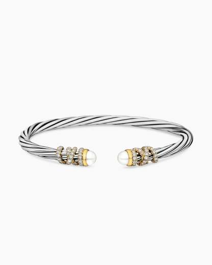 Helena Bracelet Sterling Silver with 18K Yellow Gold, Pearls and Diamonds, 4mm