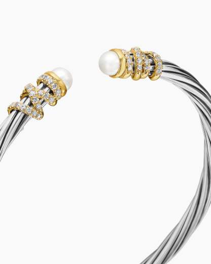 Helena Bracelet Sterling Silver with 18K Yellow Gold, Pearls and Diamonds, 4mm