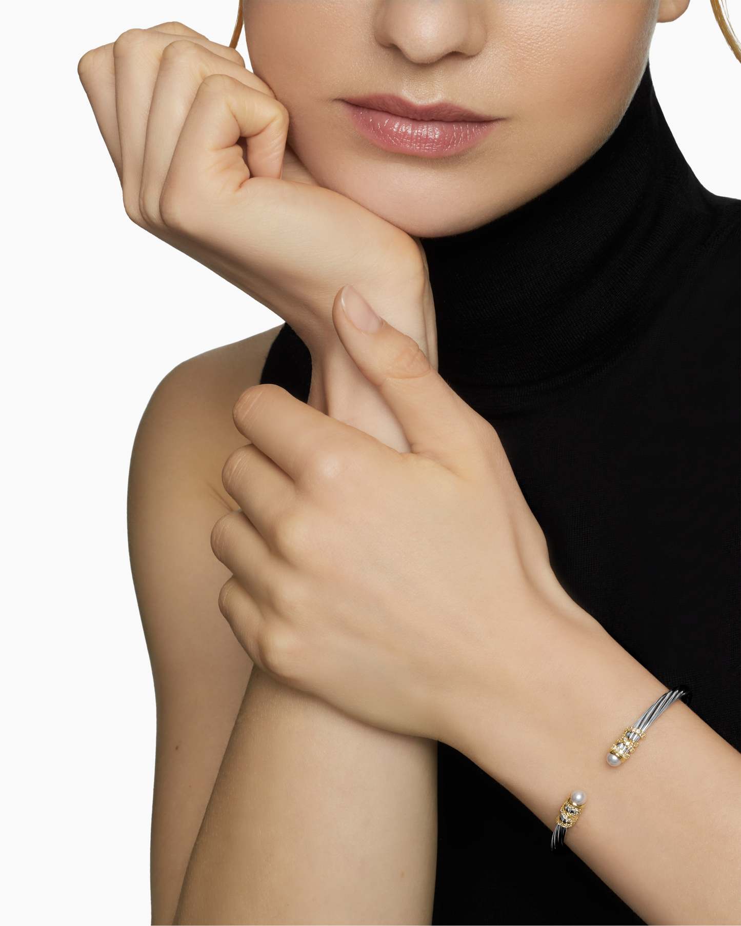 Helena Bracelet Sterling Silver with 18K Yellow Gold, Pearls and Diamonds, 4mm