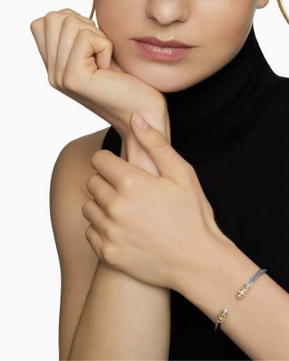 Helena Bracelet Sterling Silver with 18K Yellow Gold, Pearls and Diamonds, 4mm