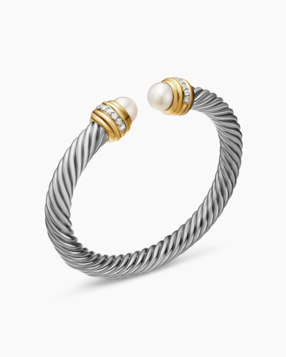 Classic Cablespira® Bracelet 18K Yellow Gold with Pearls and Diamonds, 7mm