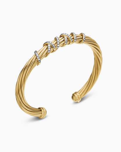 Helena Centre Station Bracelet 18K Yellow Gold with Diamonds, 6mm