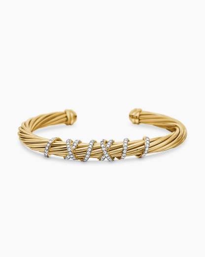 Helena Centre Station Bracelet 18K Yellow Gold with Diamonds, 6mm
