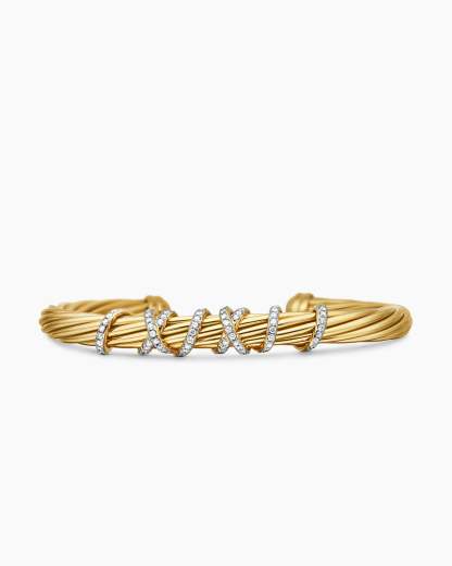 Helena Centre Station Bracelet 18K Yellow Gold with Diamonds, 6mm