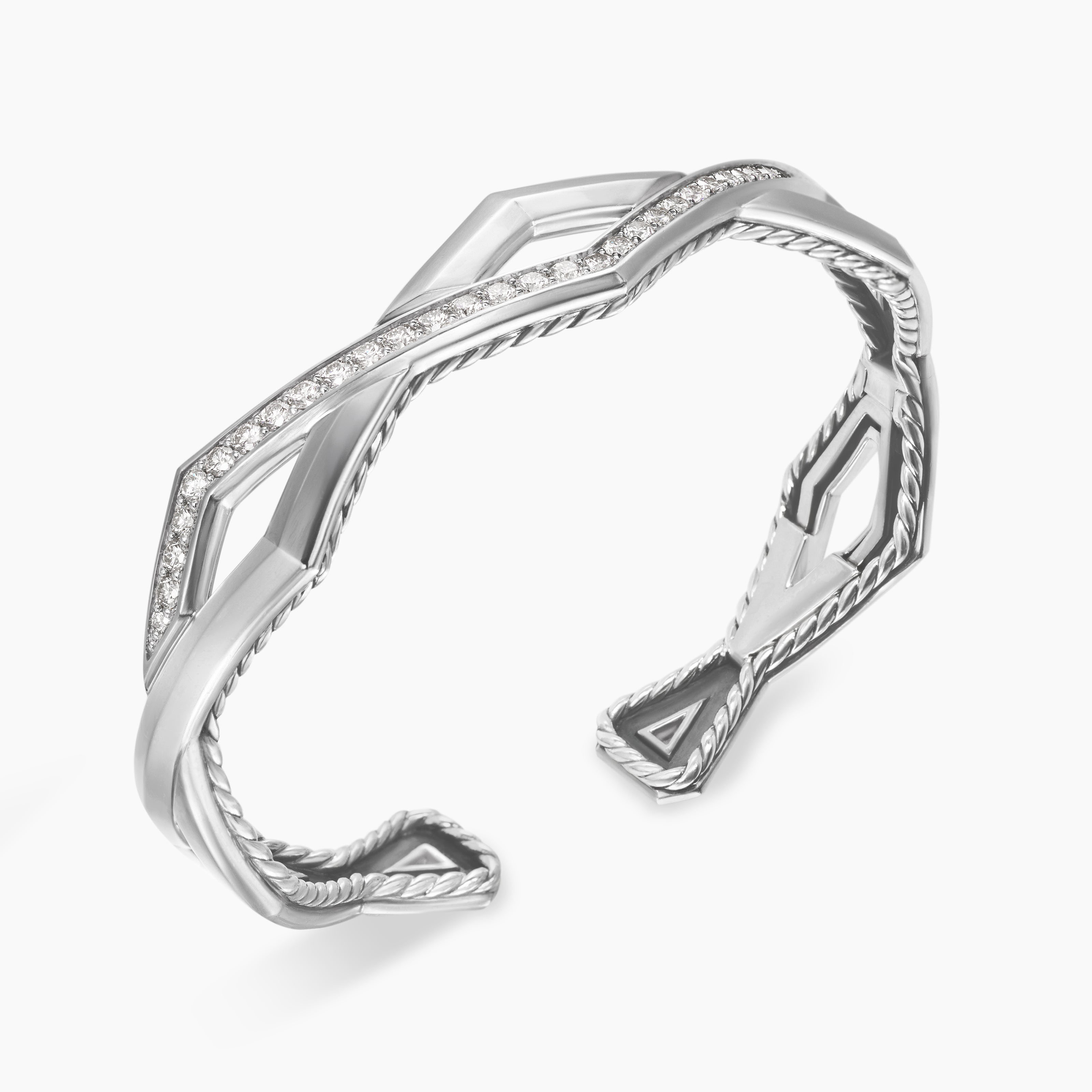 Zig Zag Stax™ Two Row Cuff Bracelet Sterling Silver with Diamonds, 13mm