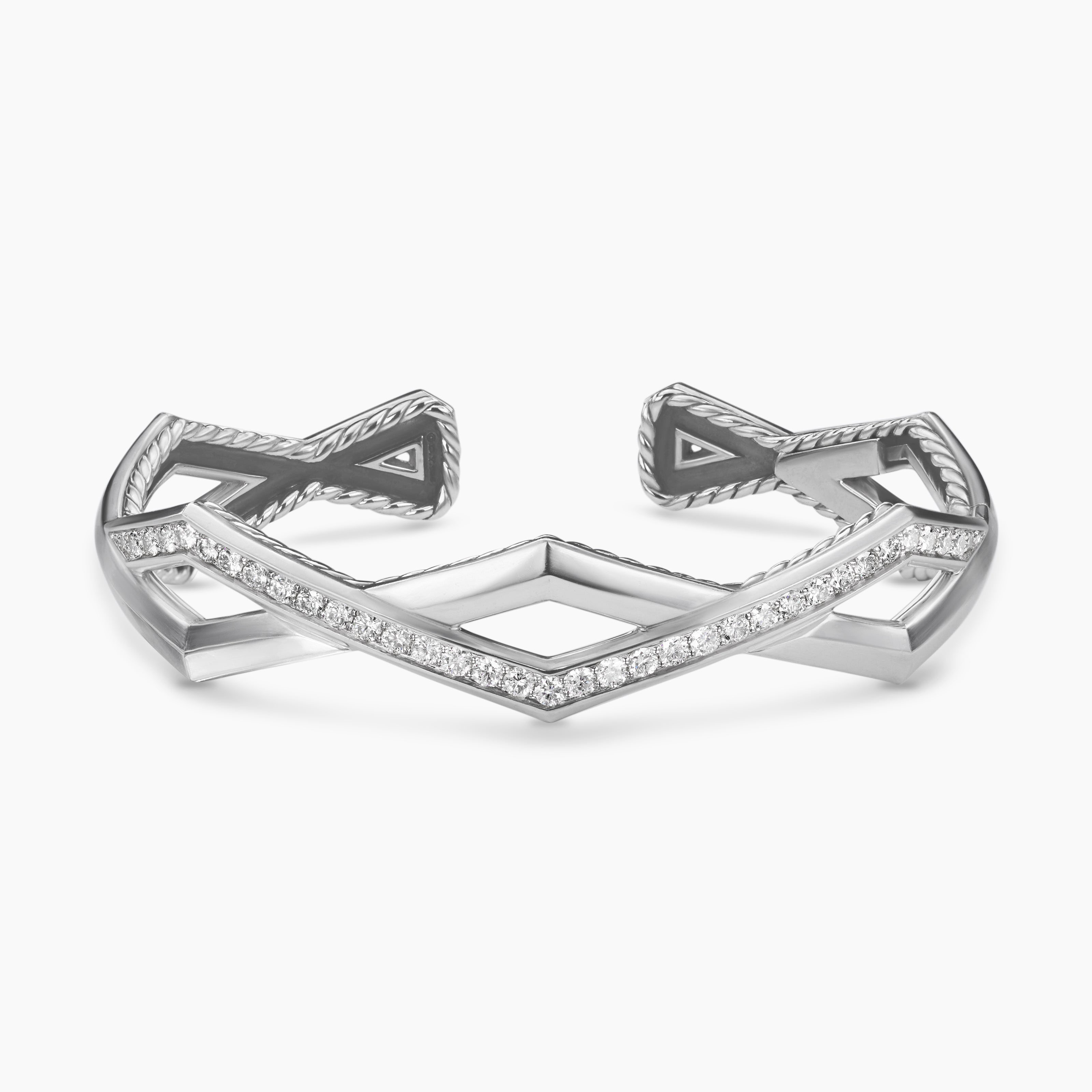 Zig Zag Stax™ Two Row Cuff Bracelet Sterling Silver with Diamonds, 13mm