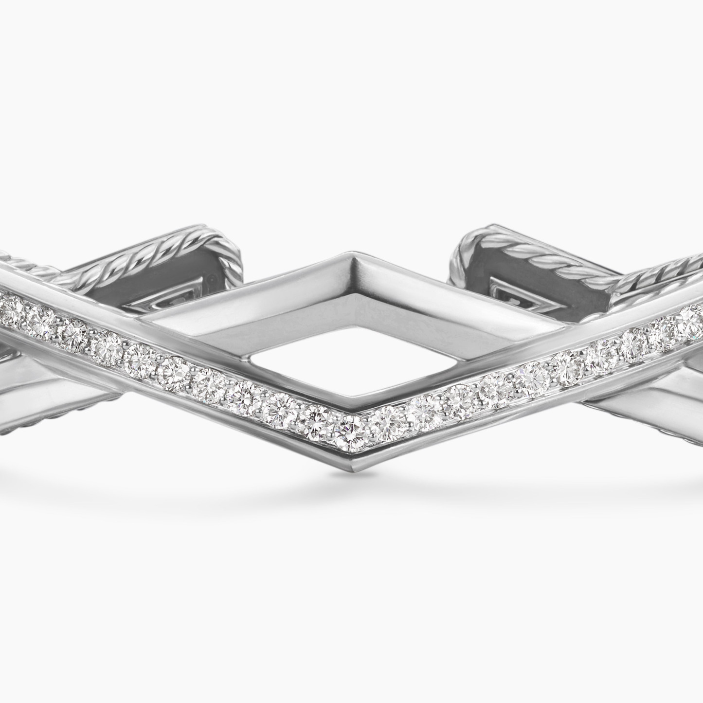 Zig Zag Stax™ Two Row Cuff Bracelet Sterling Silver with Diamonds, 13mm