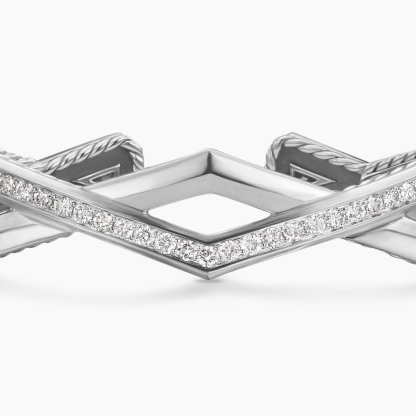 Zig Zag Stax™ Two Row Cuff Bracelet Sterling Silver with Diamonds, 13mm