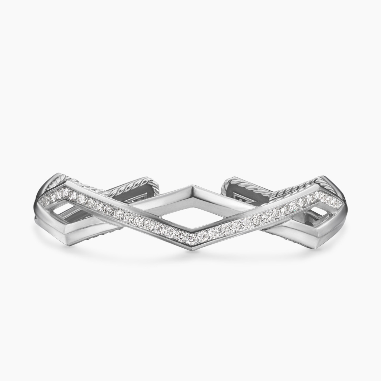 Zig Zag Stax™ Two Row Cuff Bracelet Sterling Silver with Diamonds, 13mm