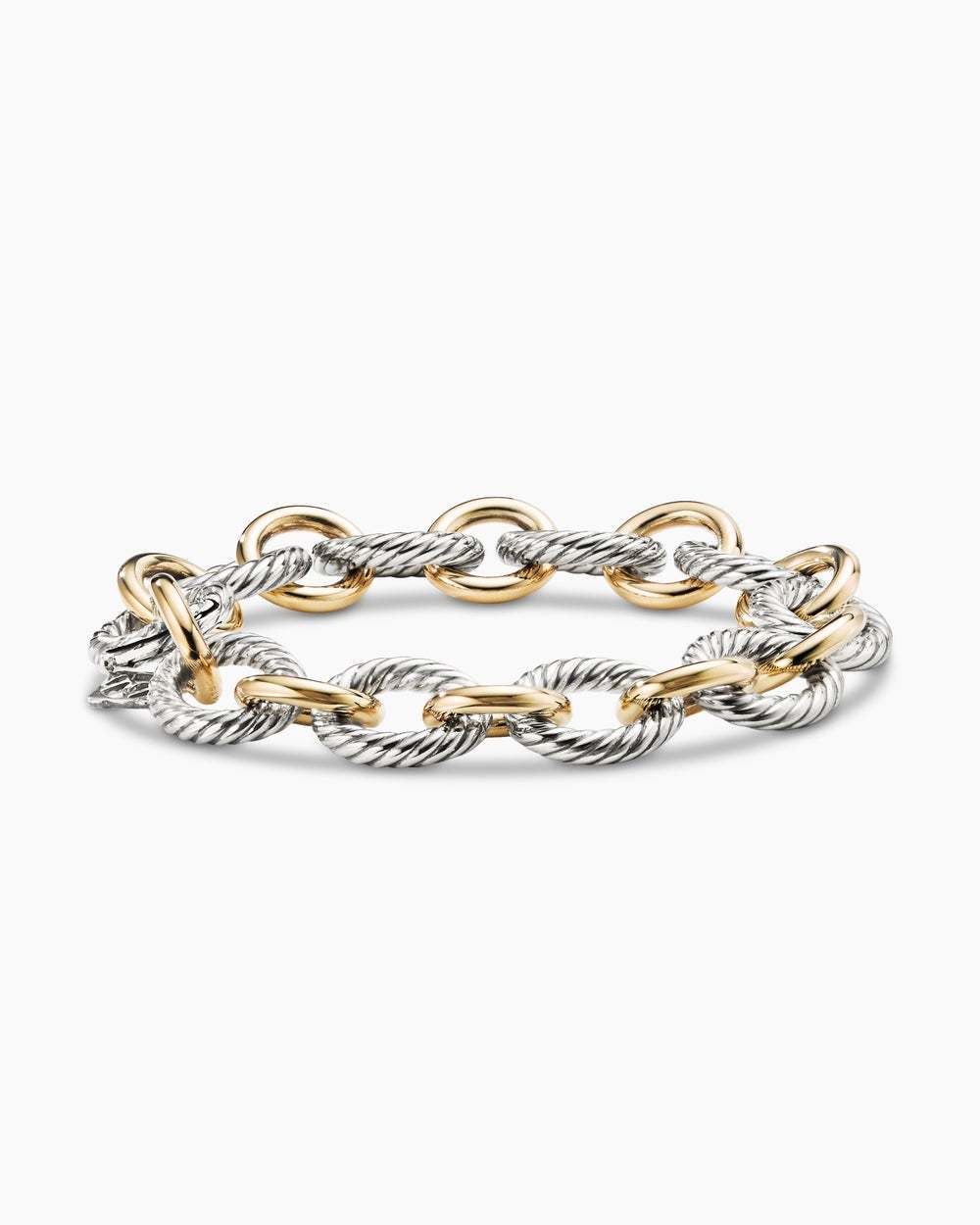 Oval Link Chain Bracelet Sterling Silver with 18K Yellow Gold, 12mm