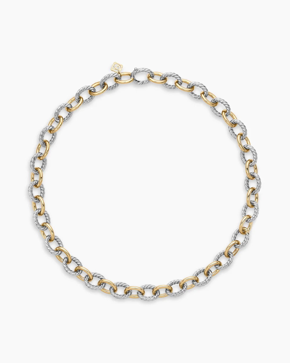 Oval Link Chain Necklace Sterling Silver with 18K Yellow Gold, 16mm