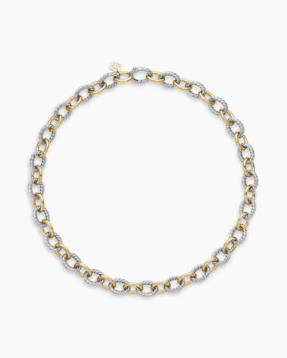 Oval Link Chain Necklace Sterling Silver with 18K Yellow Gold, 16mm
