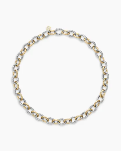 Oval Link Chain Necklace Sterling Silver with 18K Yellow Gold, 16mm
