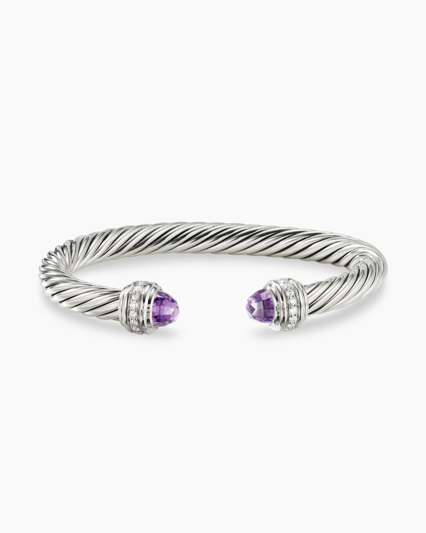Classic Cable Bracelet Sterling Silver with Amethyst and Diamonds, 7mm
