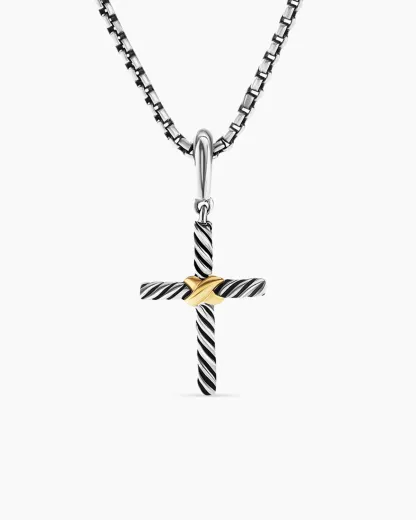 Petite X Cross Pendant Sterling Silver with 18K Yellow Gold, 19.5mm