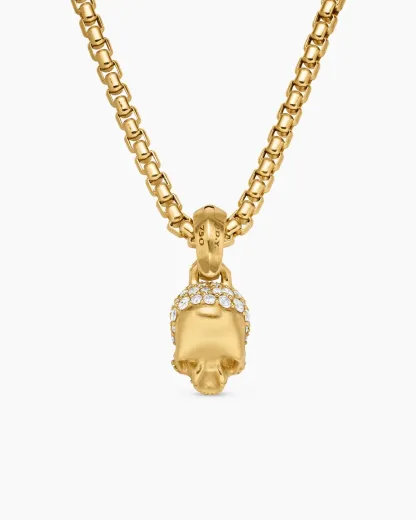 Skull Amulet Full Pavé Diamonds and 18K Yellow Gold, 14mm