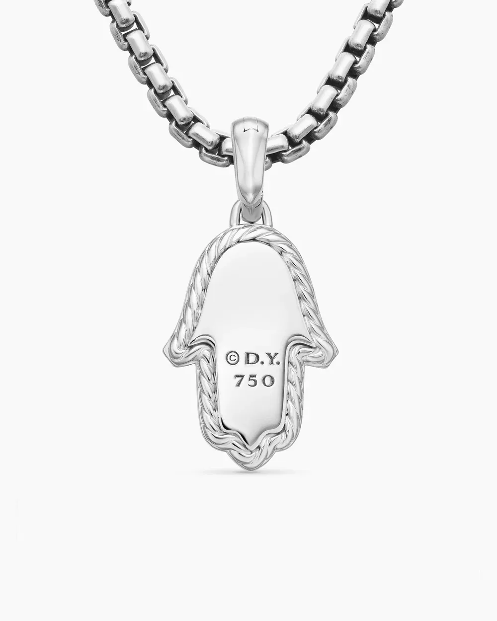 Hamsa Amulet 18K White Gold with Pavé Diamonds and Blue Sapphire, 24.6mm